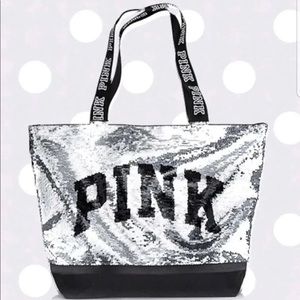 NEW Victoria secret silver/gold sequin bling tote bag